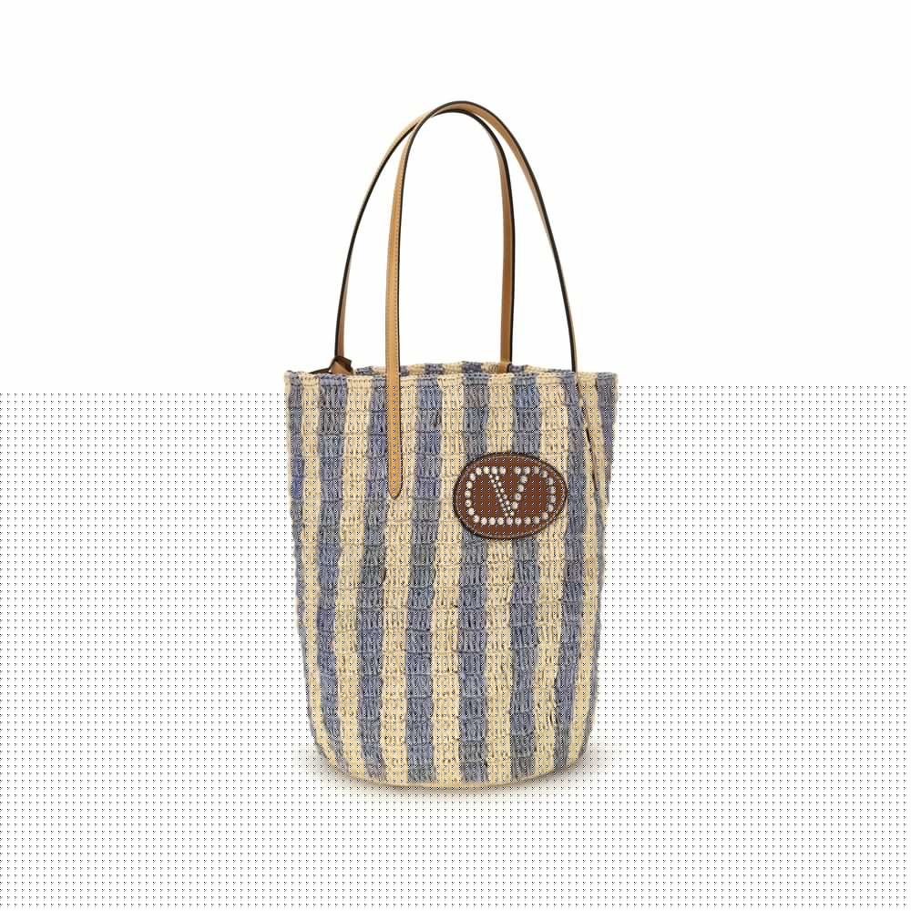 Valentino Garavani Blue Raffia Backet Bag