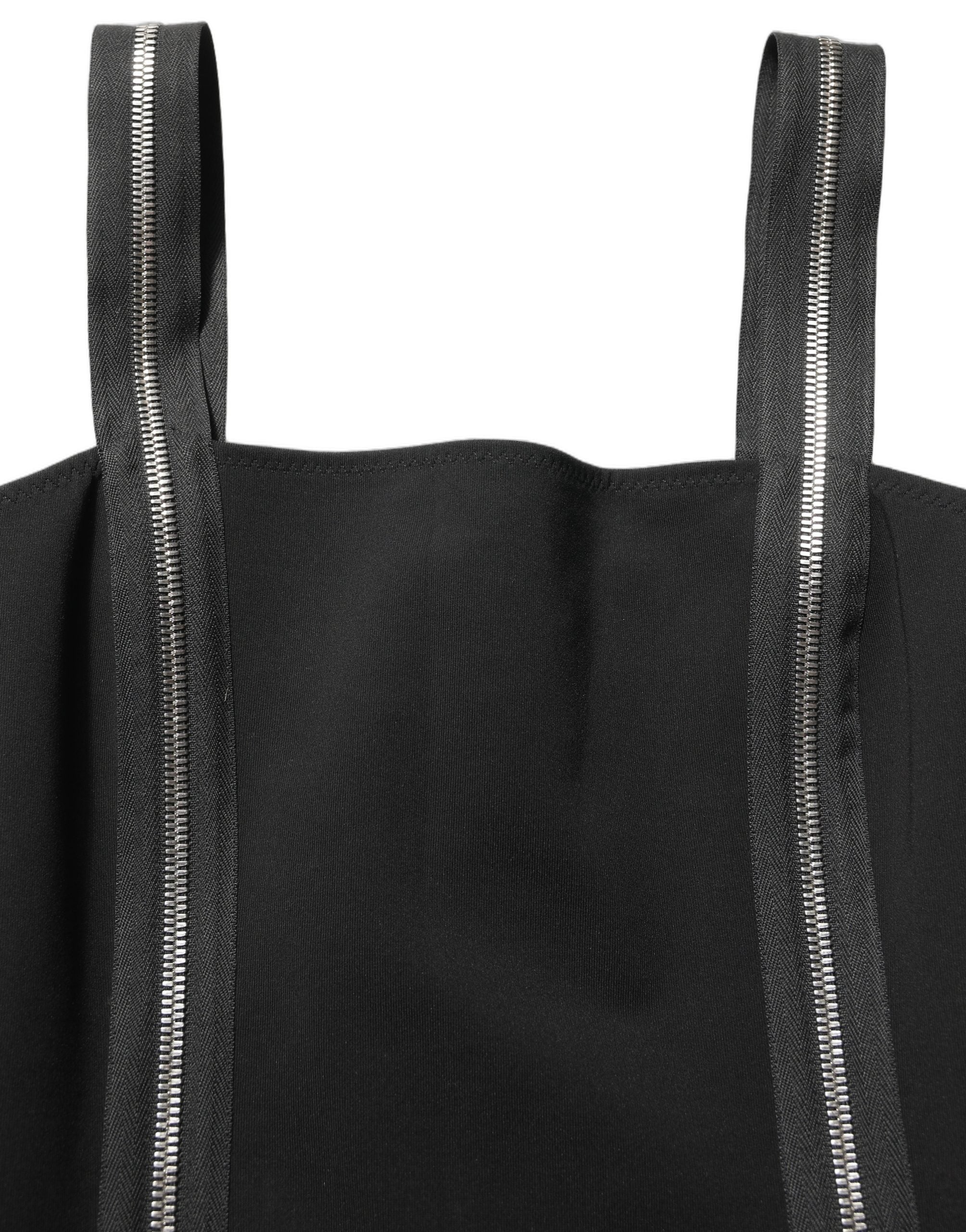 Dolce & Gabbana Black Sleeveless Front Zipper Midi Dress