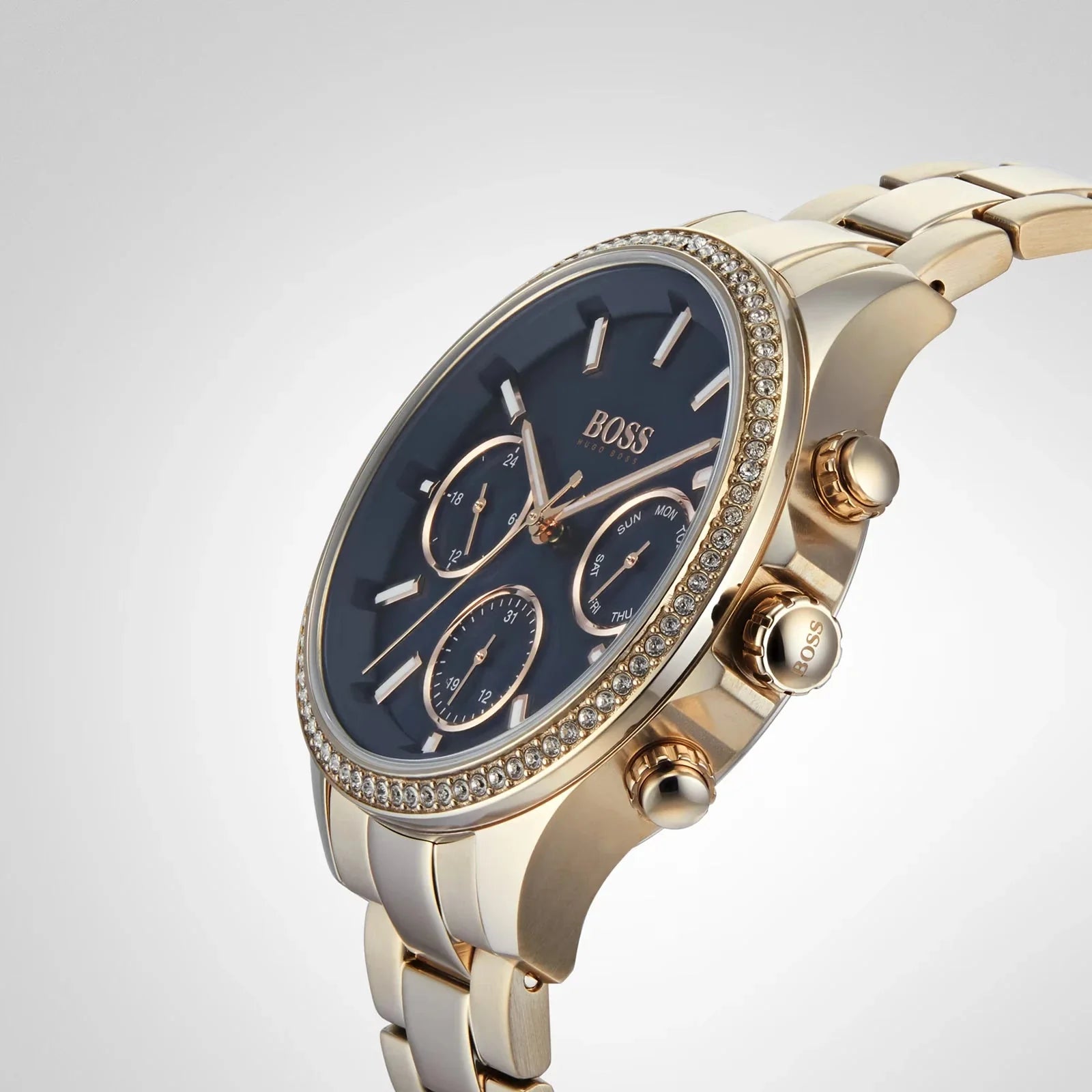 Hugo Boss Womens 1502566 Pandora Gold Tone Stainless Steel Watch With Blue Dial