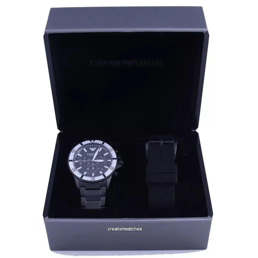 Emporio Armani Mens Ar80050 Black Ion Plated Stainless Steel Chronograph Watch