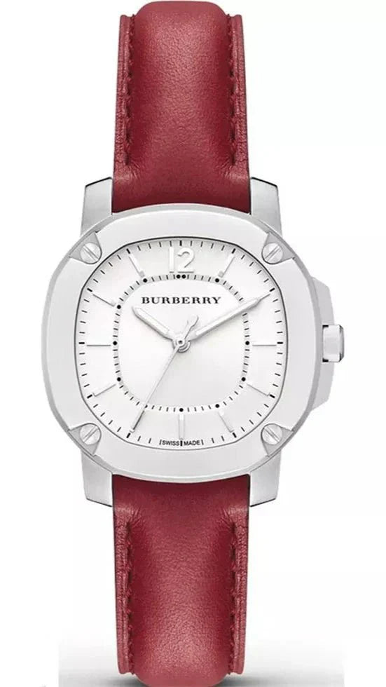 Burberry Brit The Britain White Dial Red Leather Strap Watch For Women Bby1705